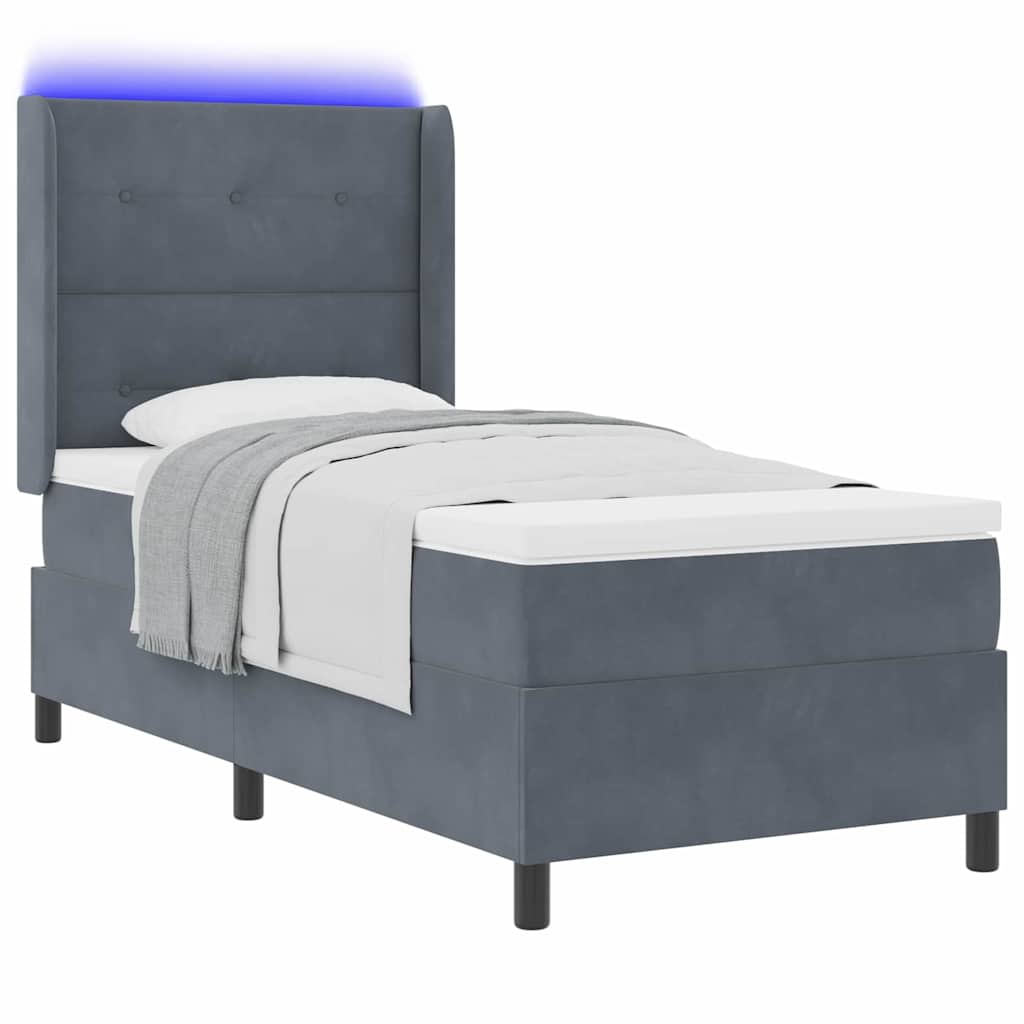 Boxspringbett mit Matratze mit LED Dunkelgrau 100 x 200 cm Samt