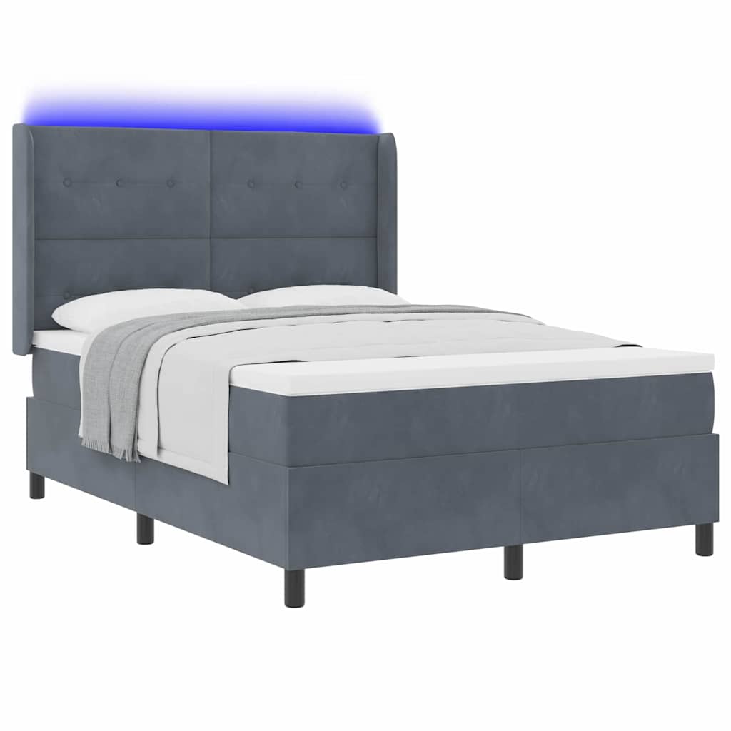 Boxspringbett mit LED-Lichtleisten Dunkelgrau 140 x 190 cm Samt