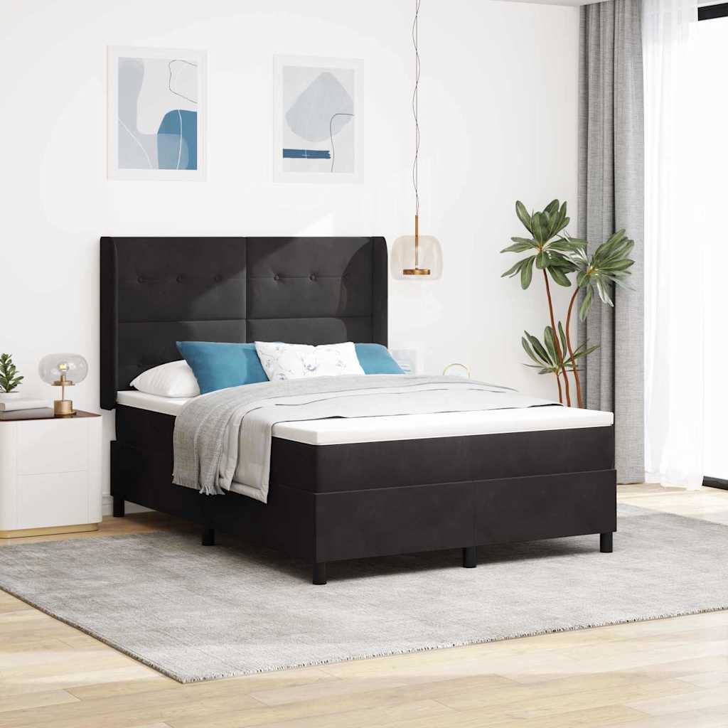 Boxspringbett mit LED-Lichtleisten Schwarz 140 x 200 cm Samt