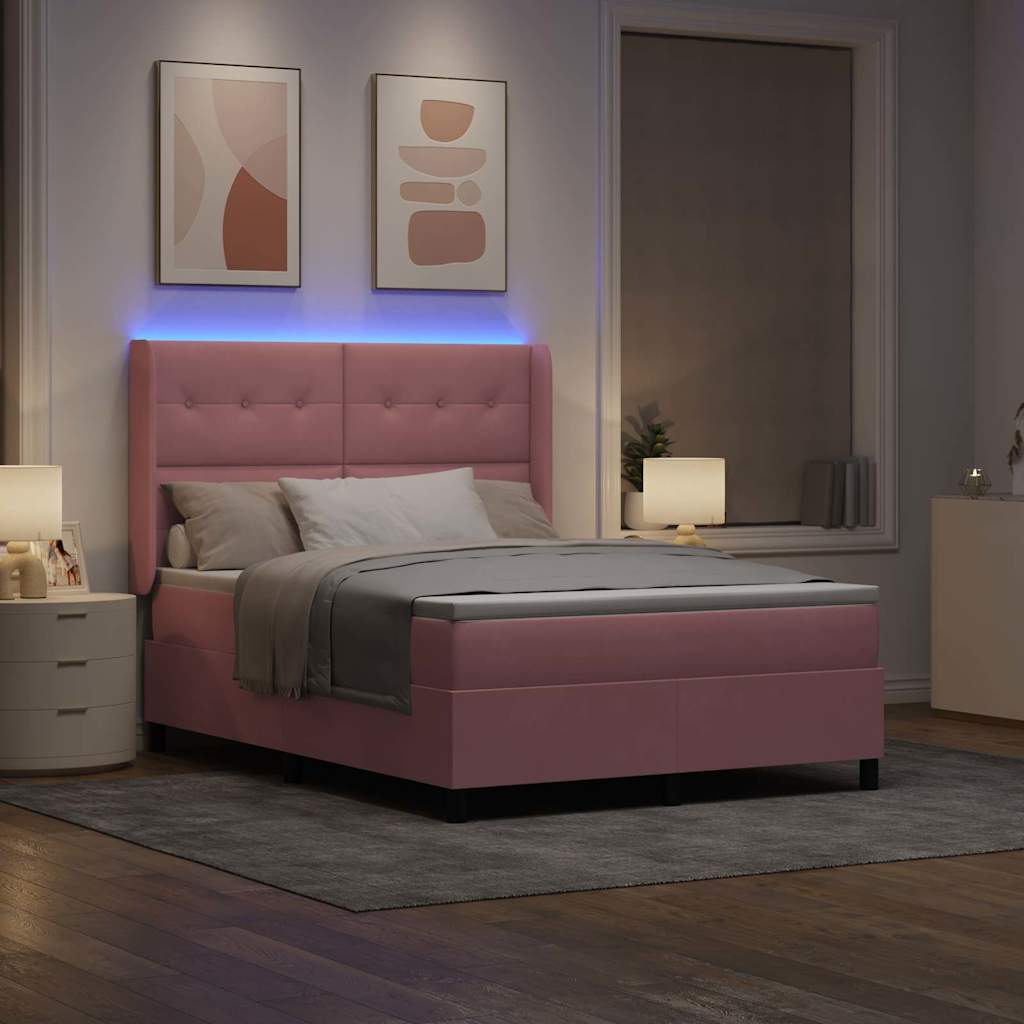 Boxspringbett mit LED-Lichtleisten Rosa 140 x 200 cm Samt