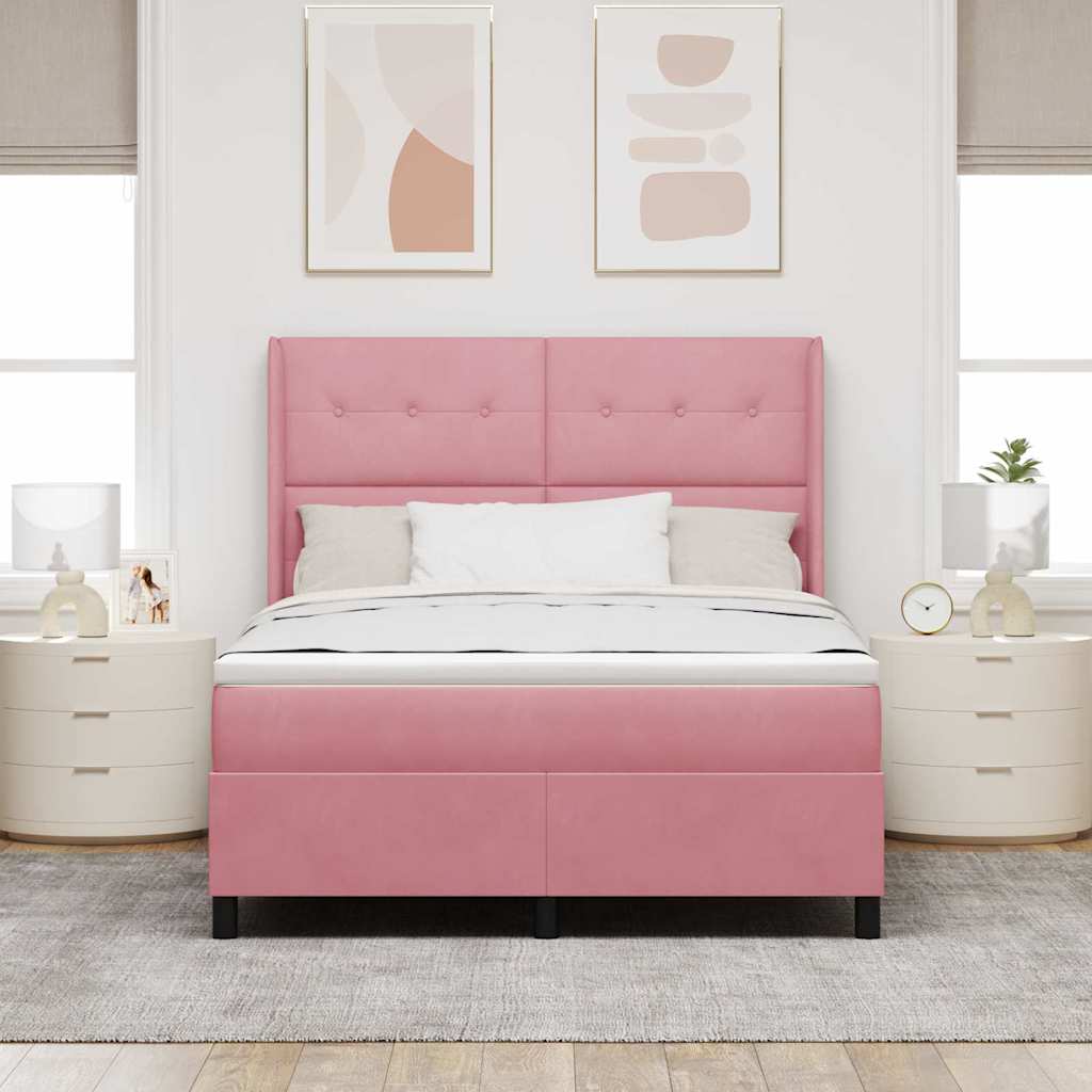Boxspringbett mit LED-Lichtleisten Rosa 140 x 200 cm Samt