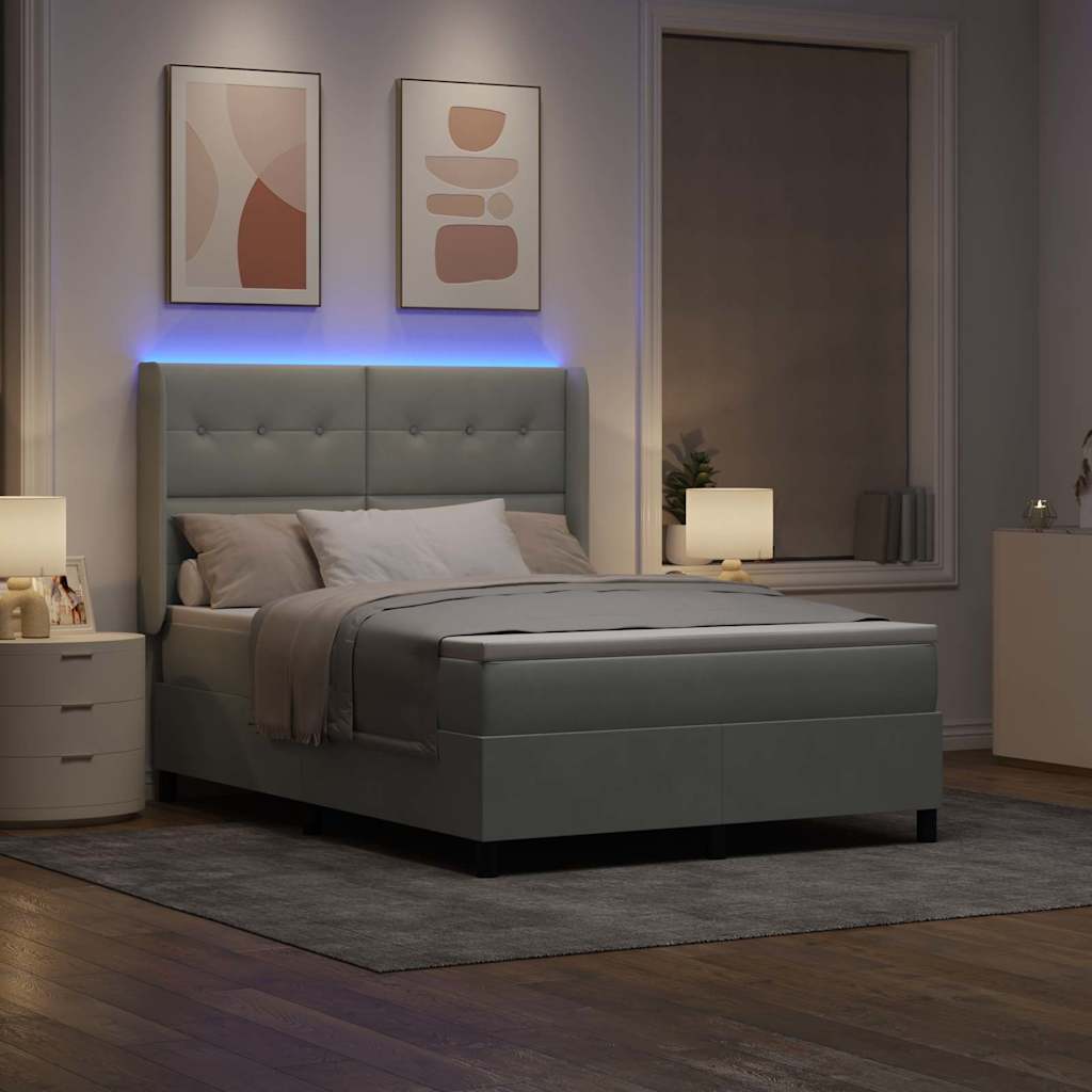 vidaXL LED Boxspringbett mit Matratze Hellgrau 160 x 200 cm Samt