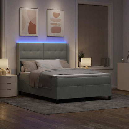 vidaXL LED Boxspringbett mit Matratze Hellgrau 160 x 200 cm Samt