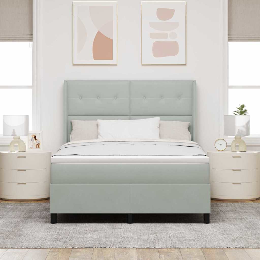 vidaXL LED Boxspringbett mit Matratze Hellgrau 160 x 200 cm Samt