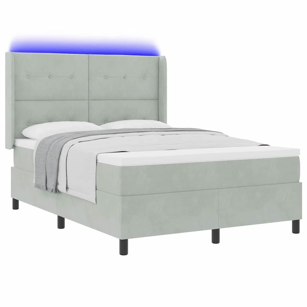 vidaXL LED Boxspringbett mit Matratze Hellgrau 160 x 200 cm Samt