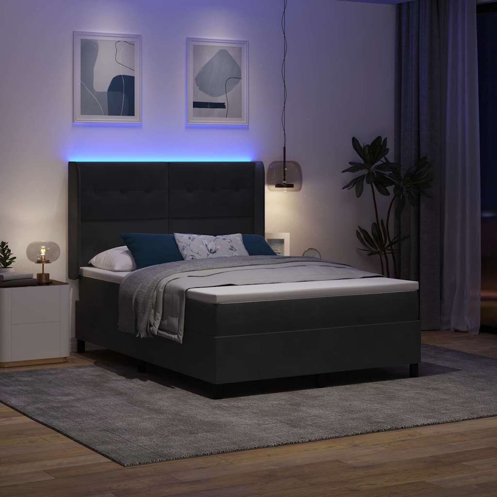 Boxspringbett mit Matratze mit LED Schwarz 160 x 200 cm Samt