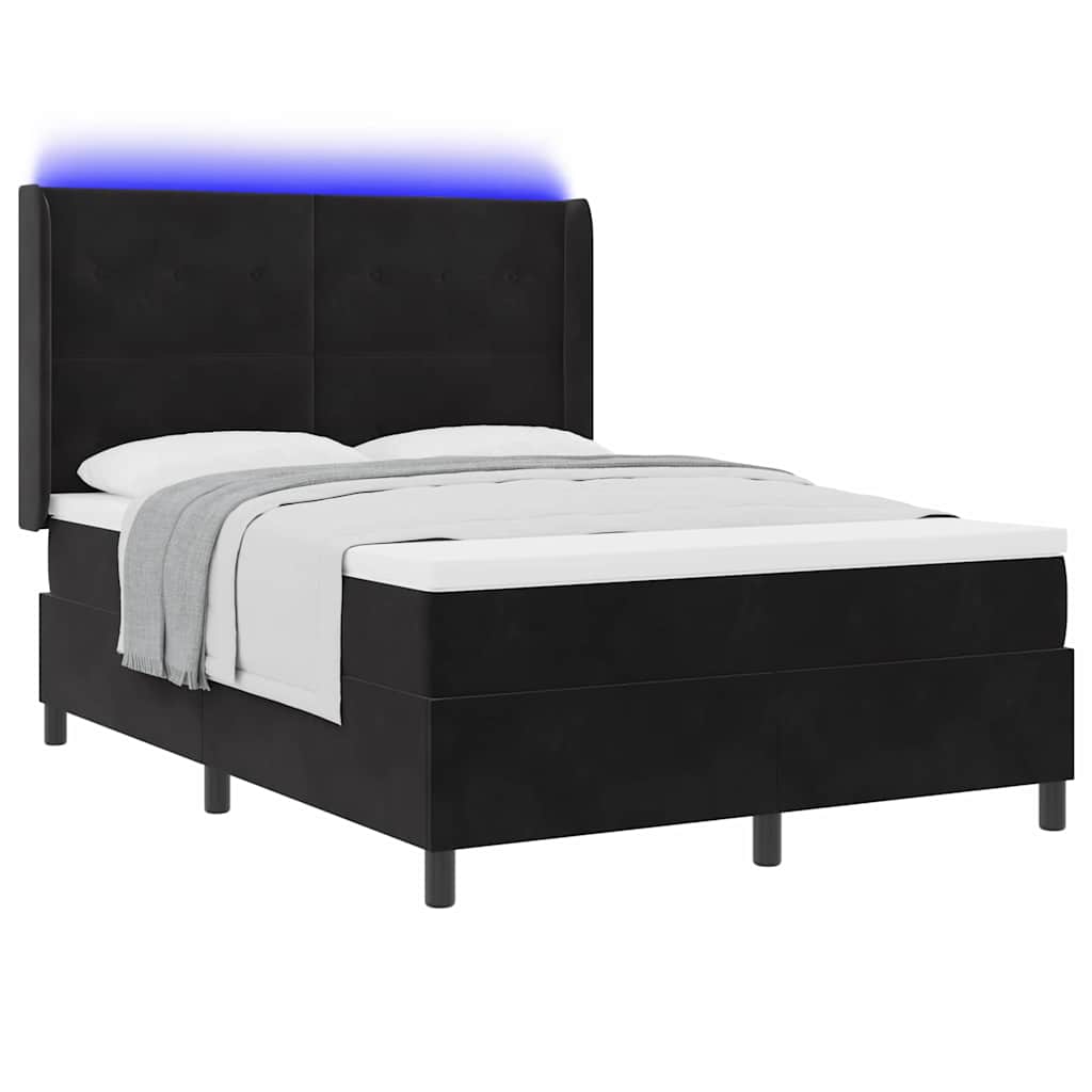 Boxspringbett mit Matratze mit LED Schwarz 160 x 200 cm Samt