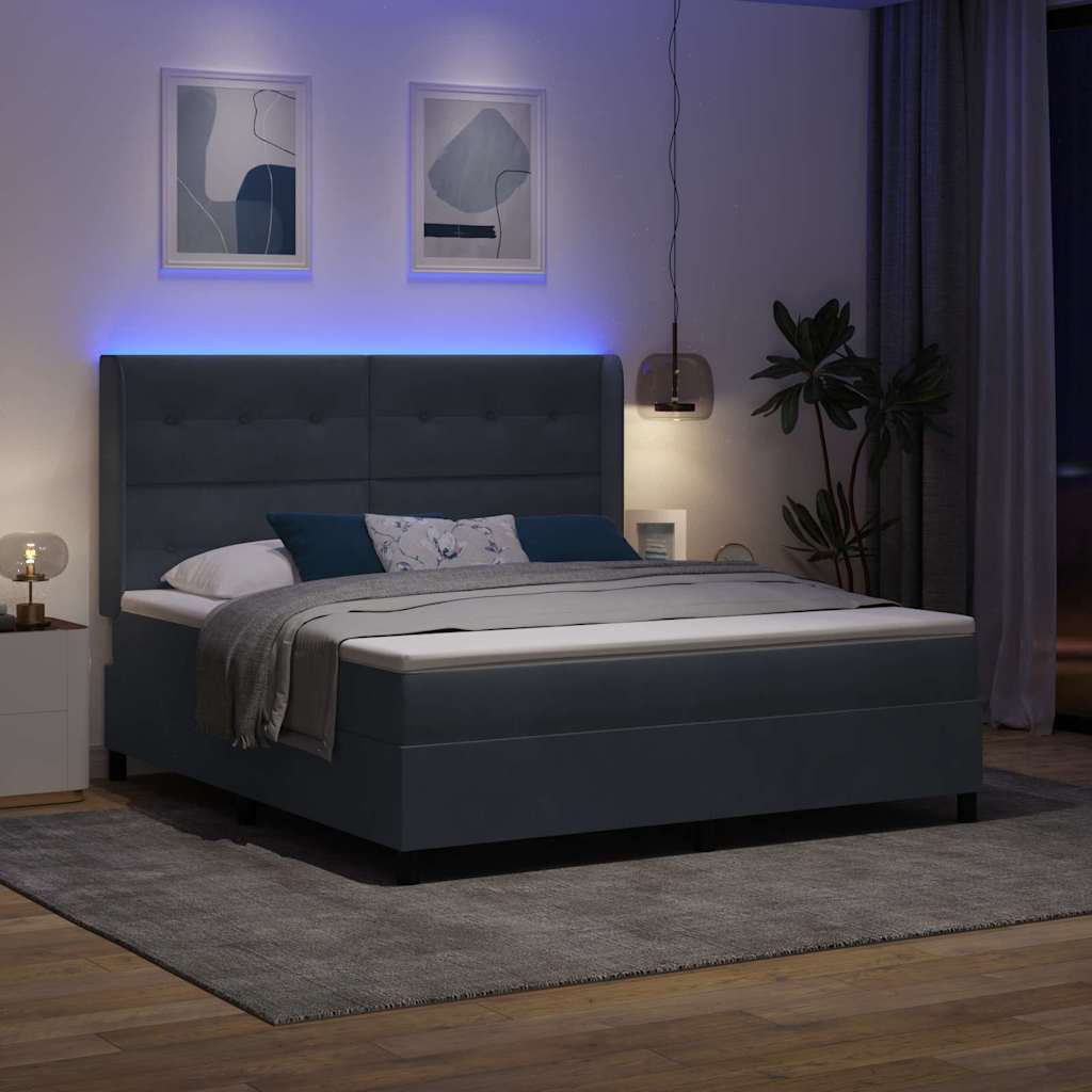 Boxspringbett mit Matratze mit LED Dunkelgrau 180 x 200 cm Samt