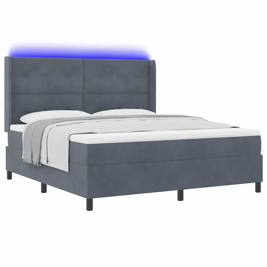 Boxspringbett mit Matratze mit LED Dunkelgrau 180 x 200 cm Samt