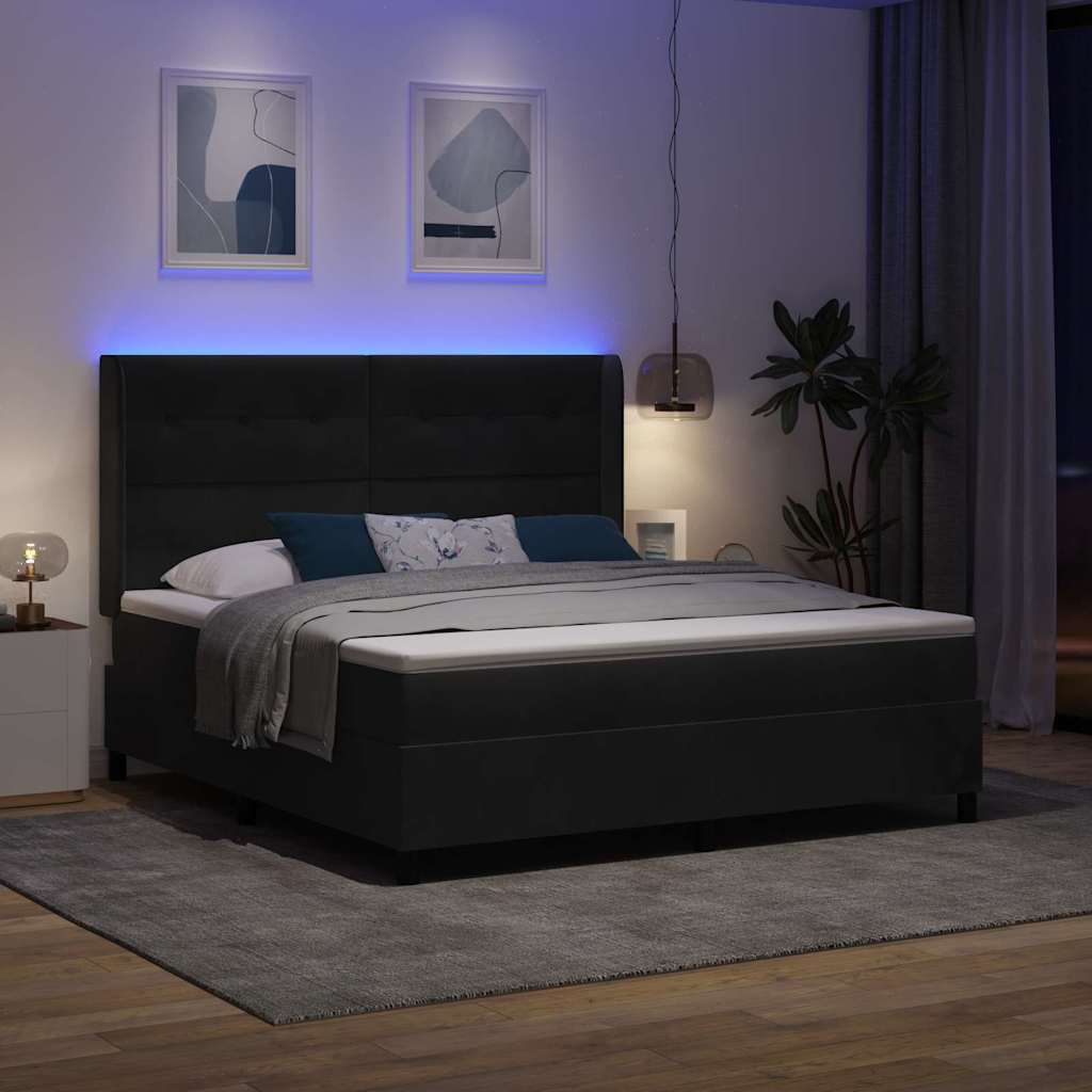 Boxspringbett mit Matratze mit LED Schwarz 180 x 200 cm Samt