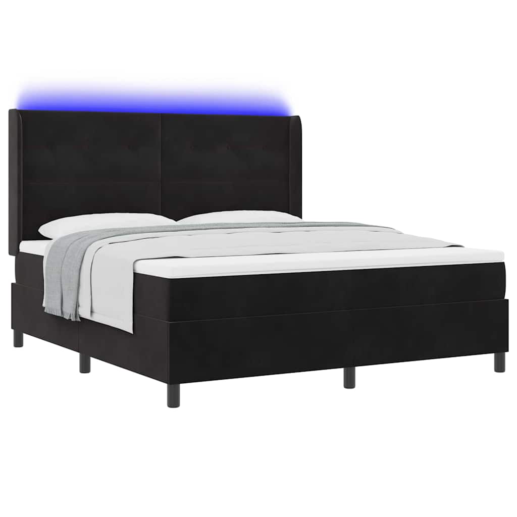 Boxspringbett mit Matratze mit LED Schwarz 180 x 200 cm Samt