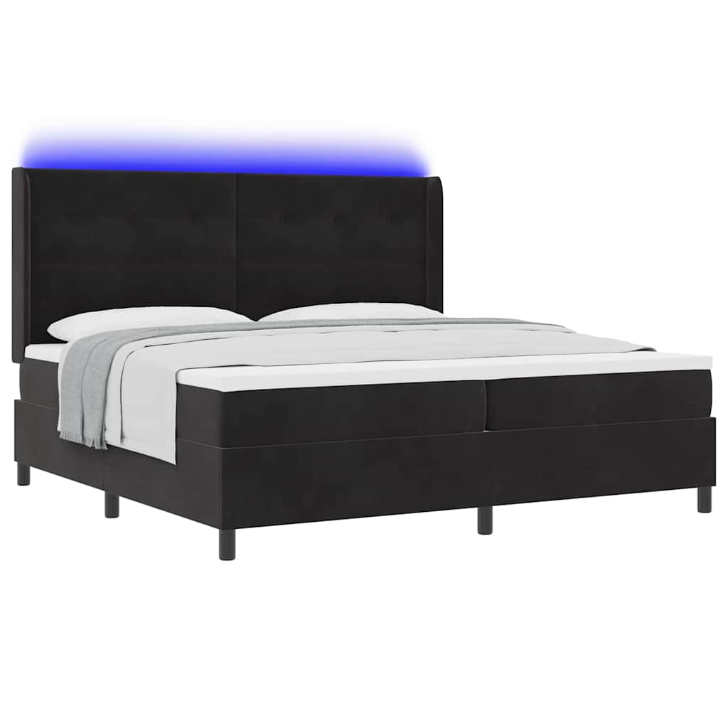 Boxspringbett mit Matratze mit LED Schwarz 200 x 200 cm Samt