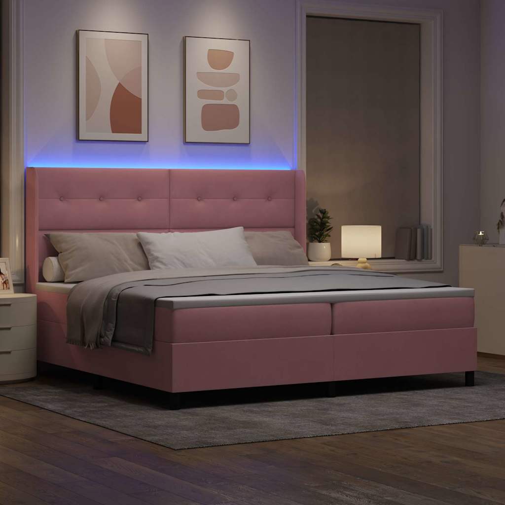 Boxspringbett mit Matratze mit LED Rosa 200 x 200 cm Samt