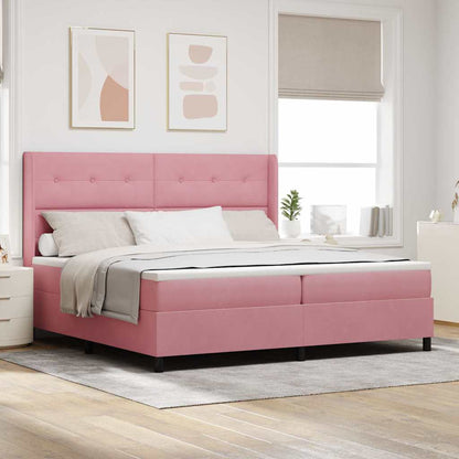 Boxspringbett mit Matratze mit LED Rosa 200 x 200 cm Samt