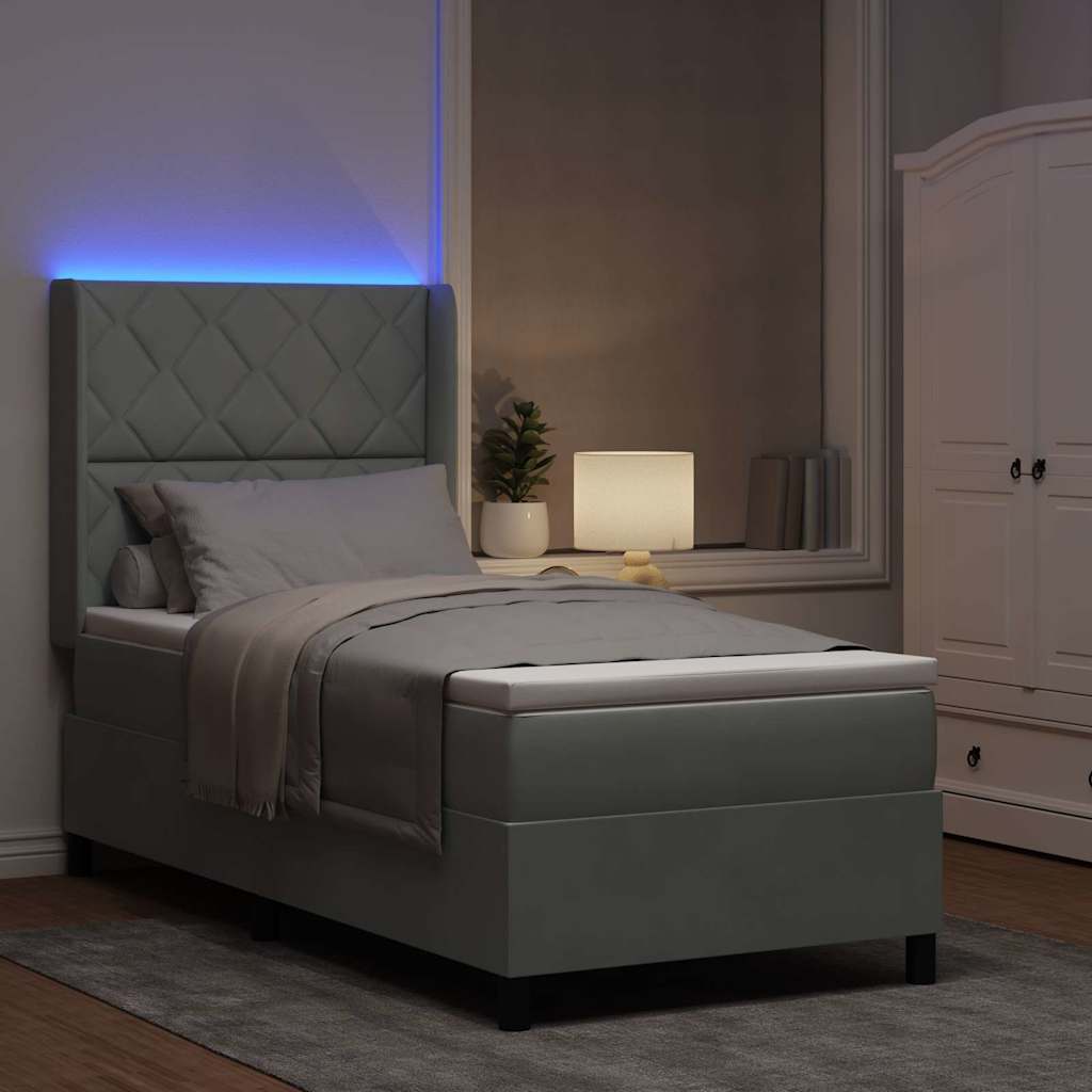 Boxspringbett mit Matratze mit LED Hellgrau 90 x 190 cm Samt