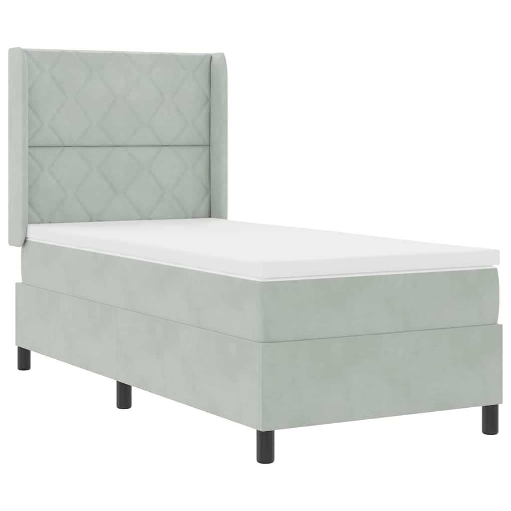 vidaXL Boxspringbett mit Matratze mit LED Hellgrau 90 x 200 cm Samt
