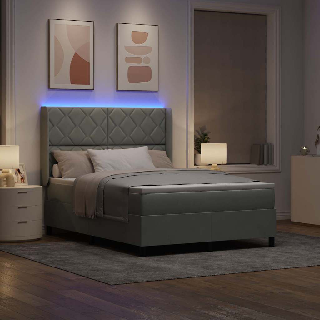 Boxspringbett mit Matratze mit LED Hellgrau 140 x 200 cm Samt