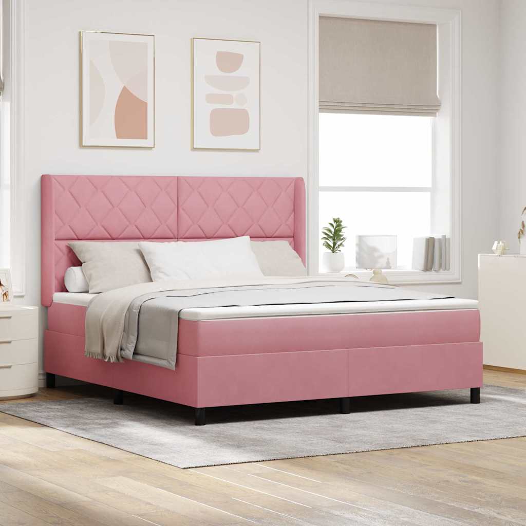 Boxspringbett mit Matratze mit LED Rosa 180 x 200 cm Samt
