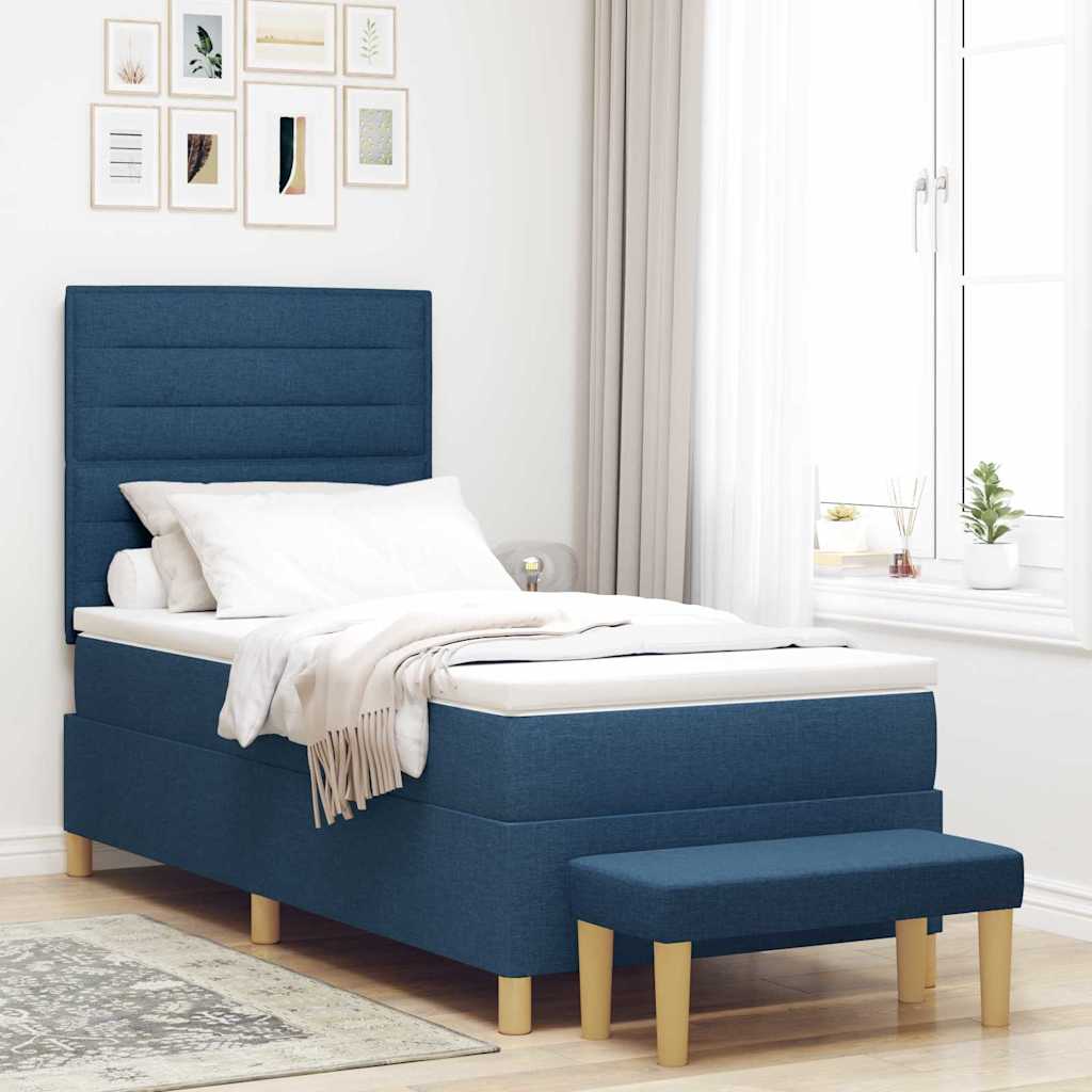 Boxspringbett mit Matratze mit Kopfteil Blau 100 x 200 cm Stoff
