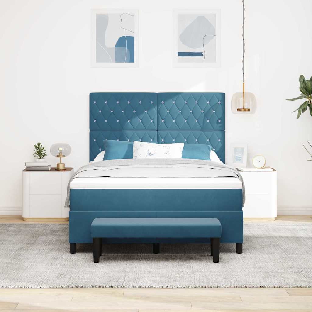 vidaXL Boxspringbett mit Matratze Dunkelblau 140 x 190 cm Samt