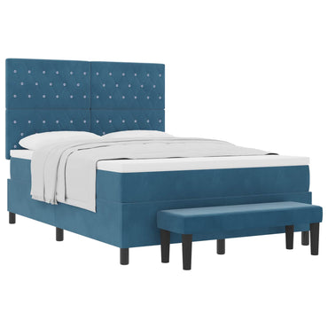 vidaXL Boxspringbett mit Matratze Dunkelblau 140 x 190 cm Samt