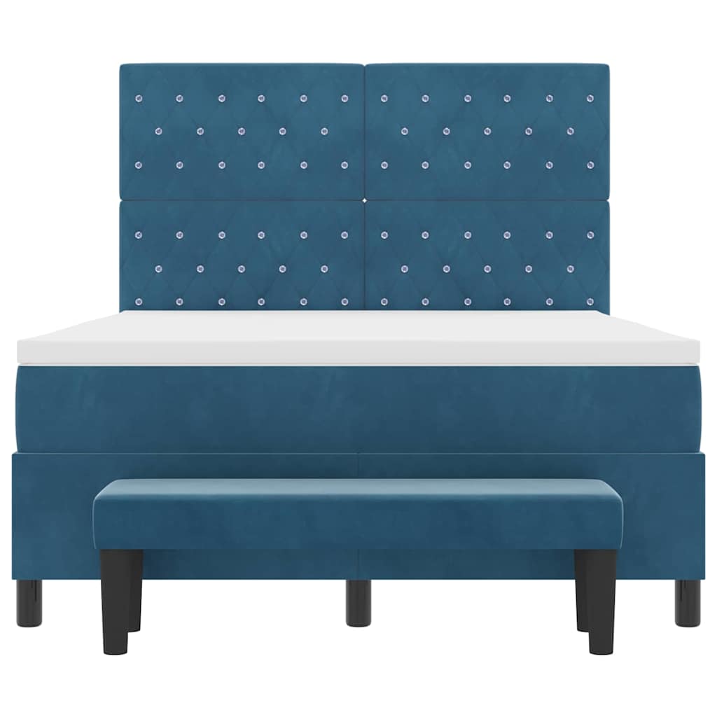 vidaXL Boxspringbett mit Matratze Dunkelblau 140 x 190 cm Samt
