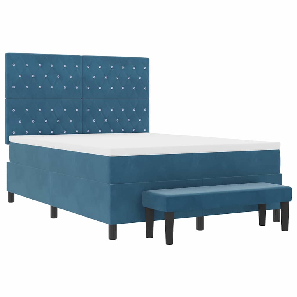vidaXL Boxspringbett mit Matratze Dunkelblau 140 x 200 cm Samt