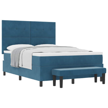 vidaXL Boxspringbett mit Matratze Dunkelblau 140 x 190 cm Samt