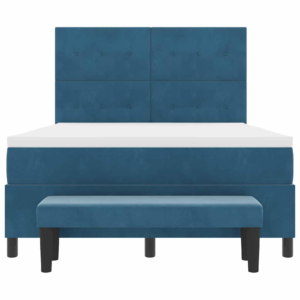 vidaXL Boxspringbett mit Matratze Dunkelblau 140 x 190 cm Samt