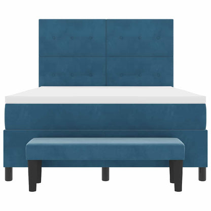 vidaXL Boxspringbett mit Matratze Dunkelblau 140 x 190 cm Samt