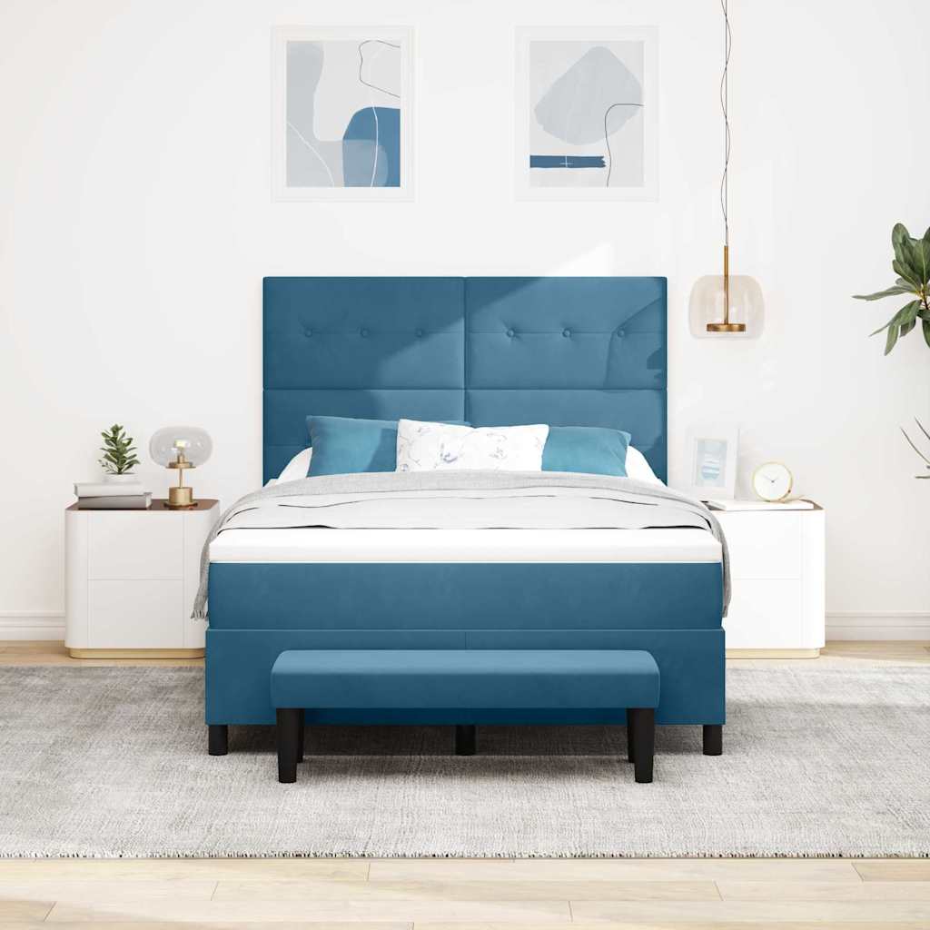 vidaXL Boxspringbett mit Matratze Dunkelblau 140 x 200 cm Samt
