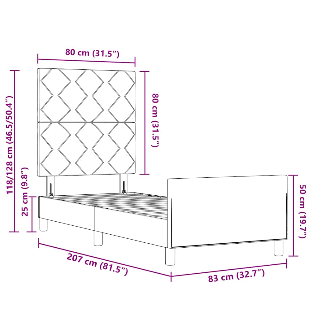 Bettgestell mit Kopfteil Dunkelgrau 80 x 200 cm Stoff