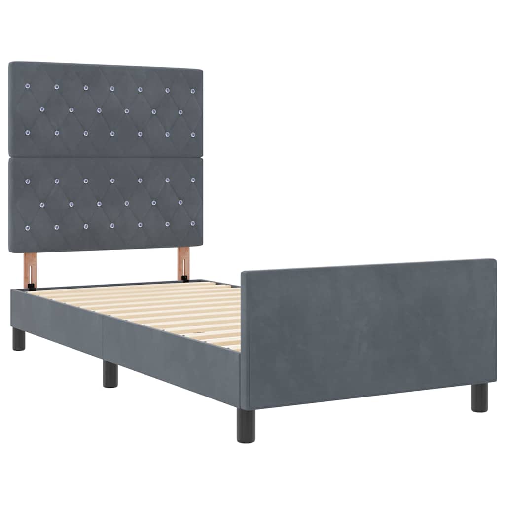Boxspringbett mit Kopfteil Dunkelgrau 90 x 190 cm Samt