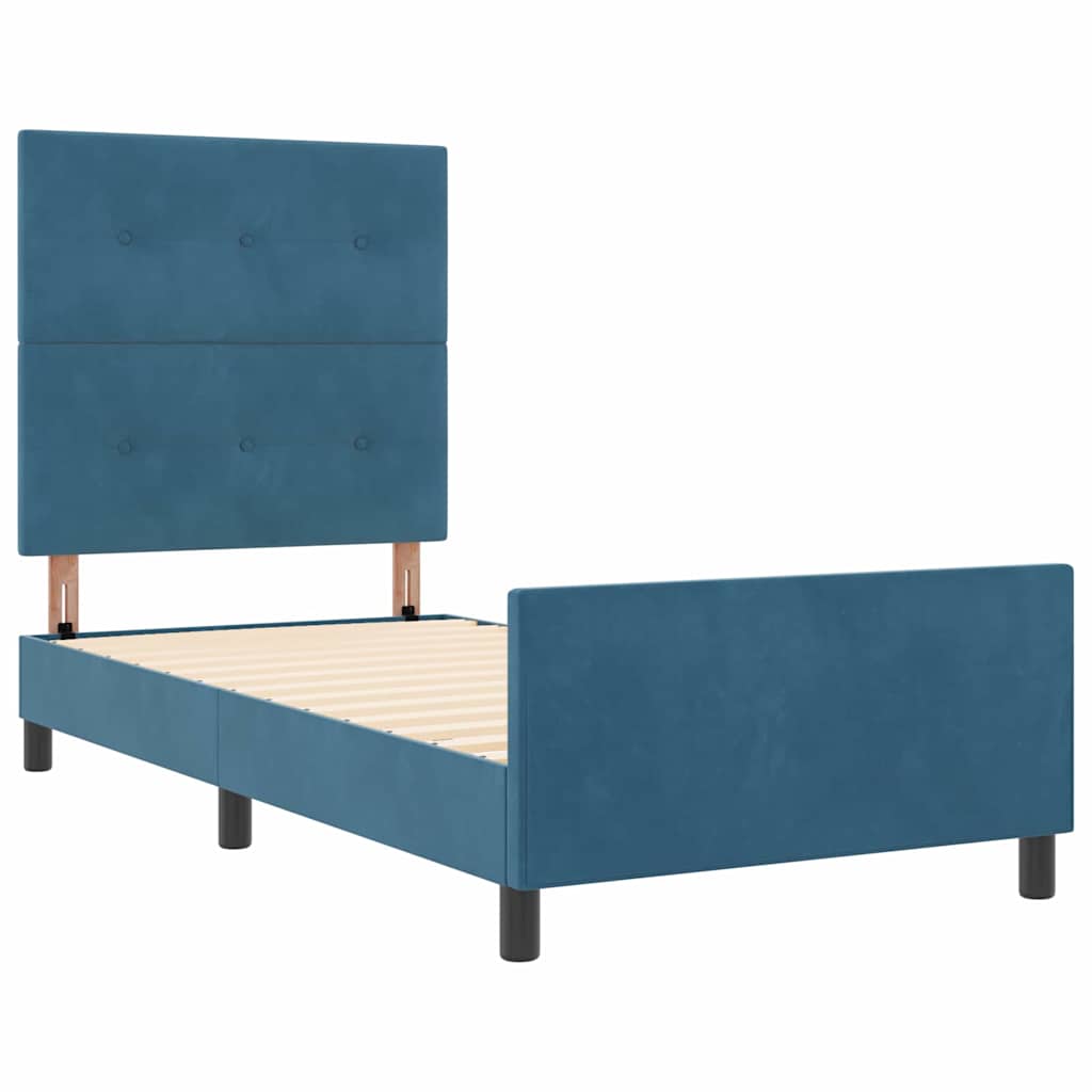 Boxspringbett mit Kopfteil Dunkelblau 90 x 200 cm Samt