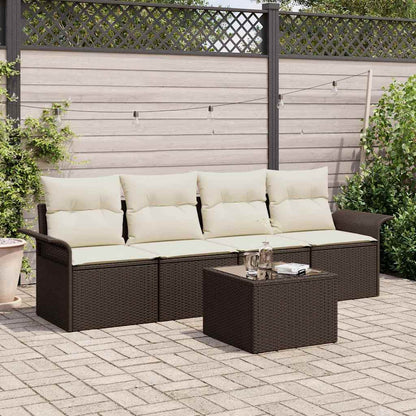 Gartensofa-set mit Kissen 5 pcs Braun und Creme Poly-Rattan