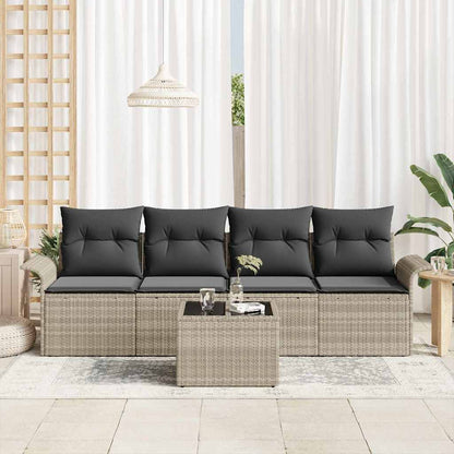 Gartensofa-set 5 pcs Hellgrau und Dunkelgrau Poly-Rattan