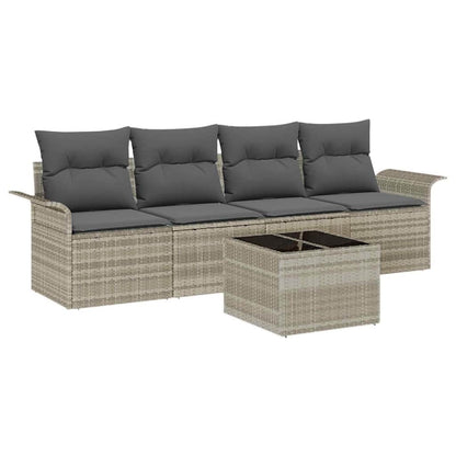 Gartensofa-set 5 pcs Hellgrau und Dunkelgrau Poly-Rattan