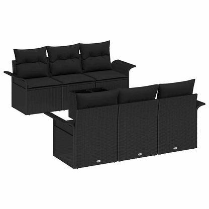 Gartensofa-set mit Kissen 7 pcs Schwarz Poly-Rattan