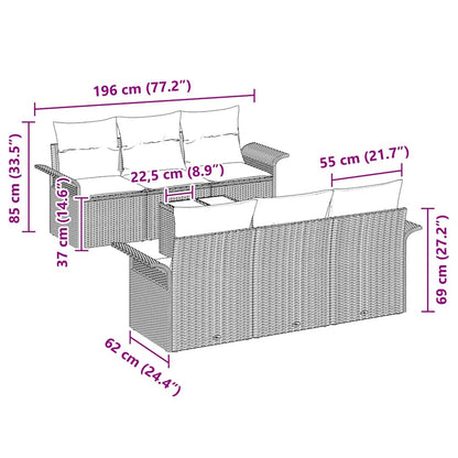 Gartensofa-set mit Kissen 7 pcs Schwarz Poly-Rattan