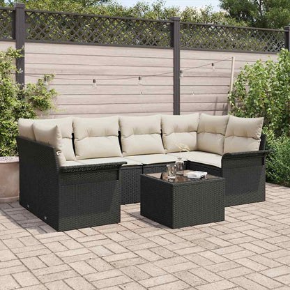 vidaXL Salon de jardin avec coussins et espace de rangement 7 pcs Noir et crème