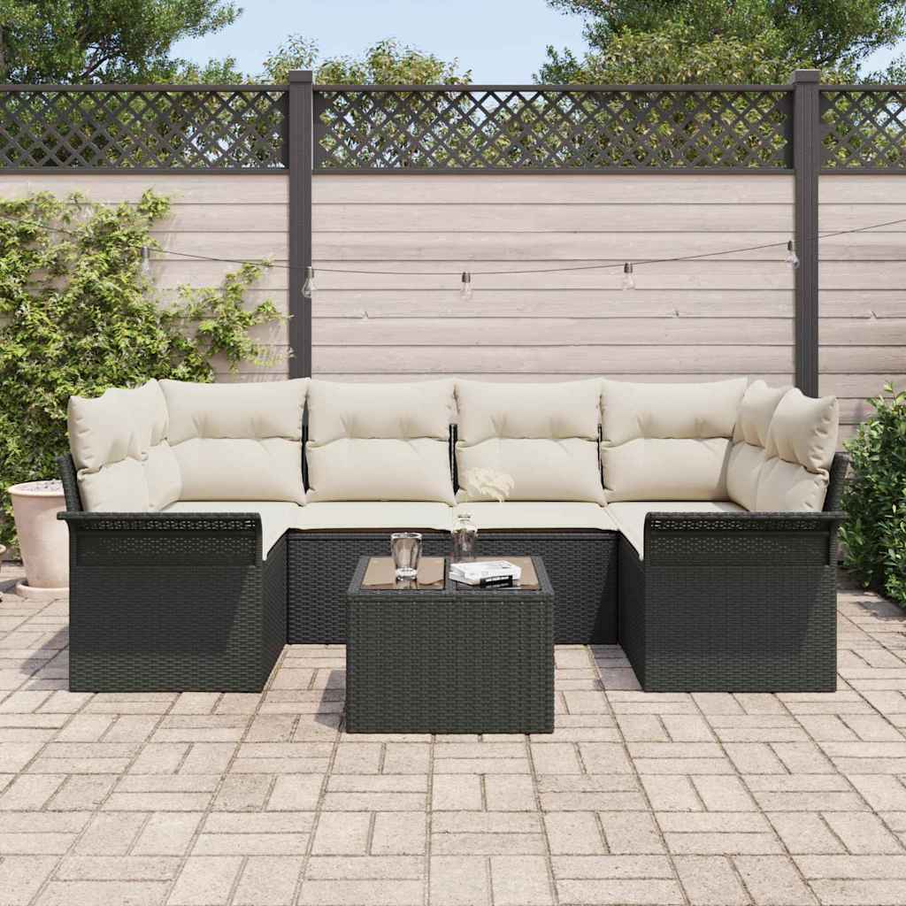 vidaXL Salon de jardin avec coussins et espace de rangement 7 pcs Noir et crème