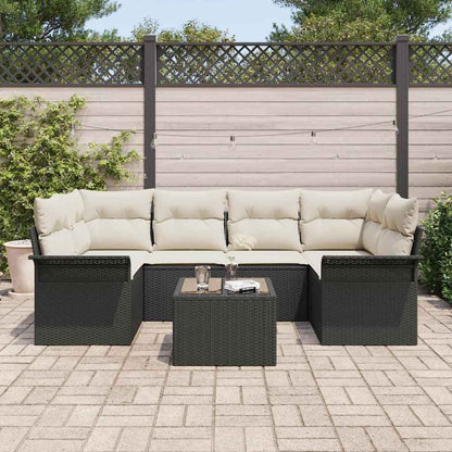 vidaXL Salon de jardin avec coussins et espace de rangement 7 pcs Noir et crème