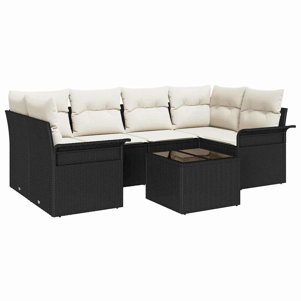 vidaXL Salon de jardin avec coussins et espace de rangement 7 pcs Noir et crème