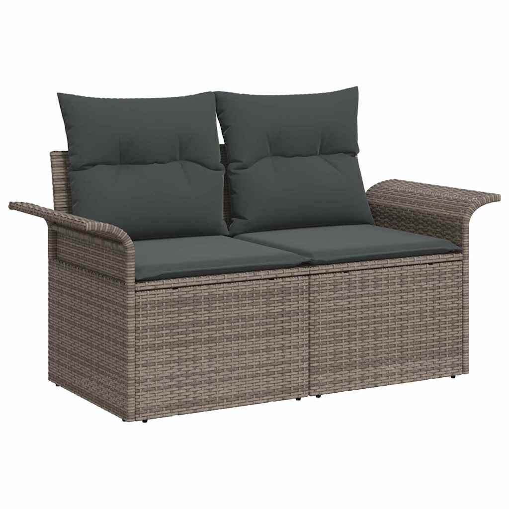 Garten-Sofa-Set 7 pcs Grau Poly-Rattan und Stahl und Glas