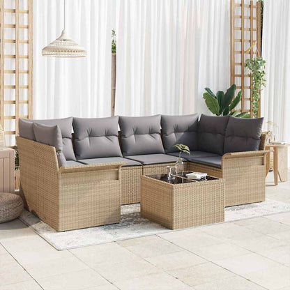 Garten-Sofa-Set mit Kissen mit Speicher 7 pcs Beige und Grau