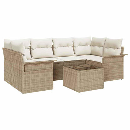 Garten-Sofa-Set mit Kissen mit Speicher 7 pcs Beige und Creme