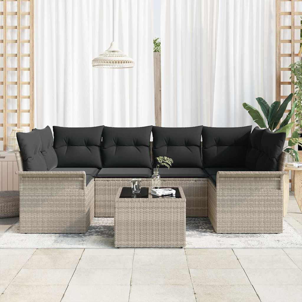 vidaXL Garten-Sofa-Set mit Kissen 7 pcs Hellgrau und Dunkelgrau