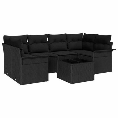 vidaXL Garten-Sofa-Set 7 pcs Schwarz Poly-Rattan und Stahl und Glas