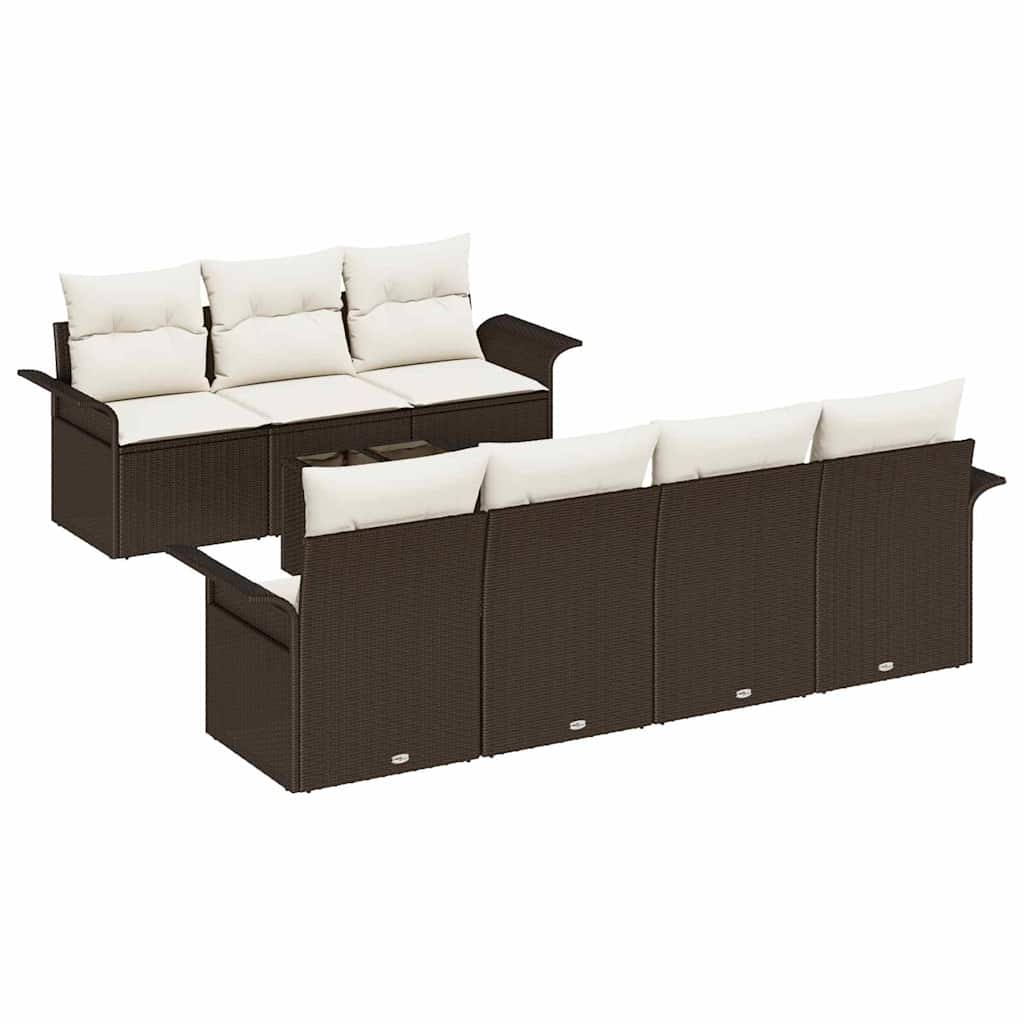 Gartensofa-set mit Kissen 8 pcs Braun und Creme Poly-Rattan