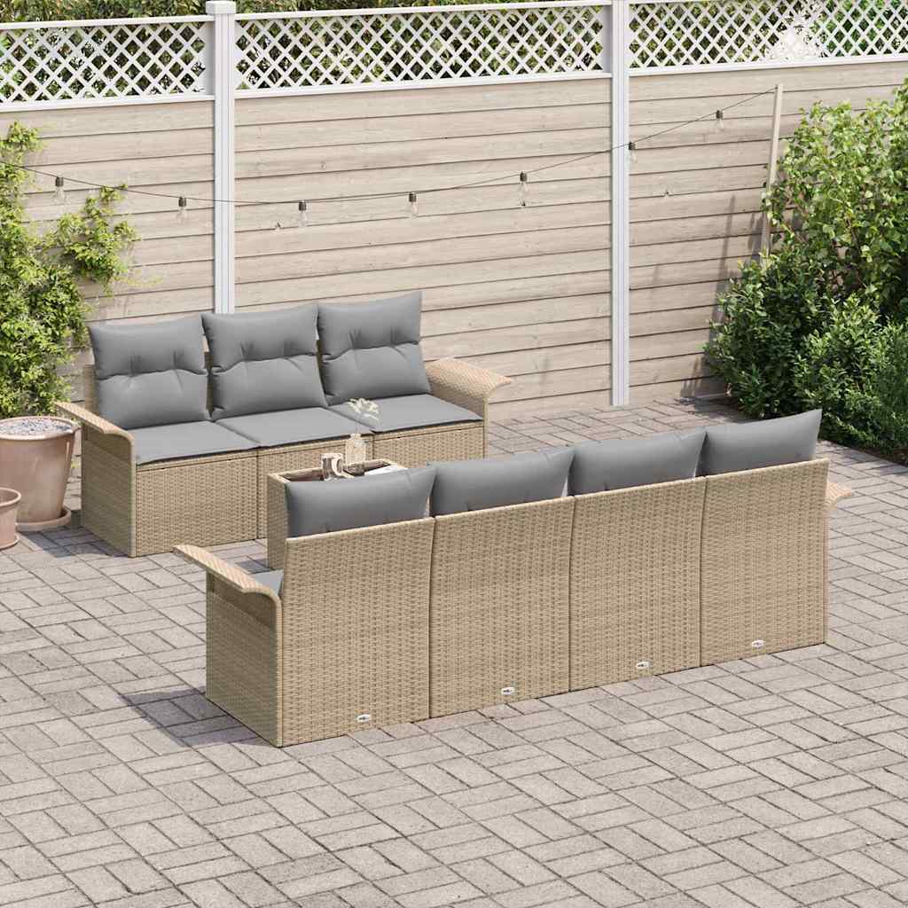 Gartensofa-set mit Kissen 8 pcs Beige und Grau Poly-Rattan